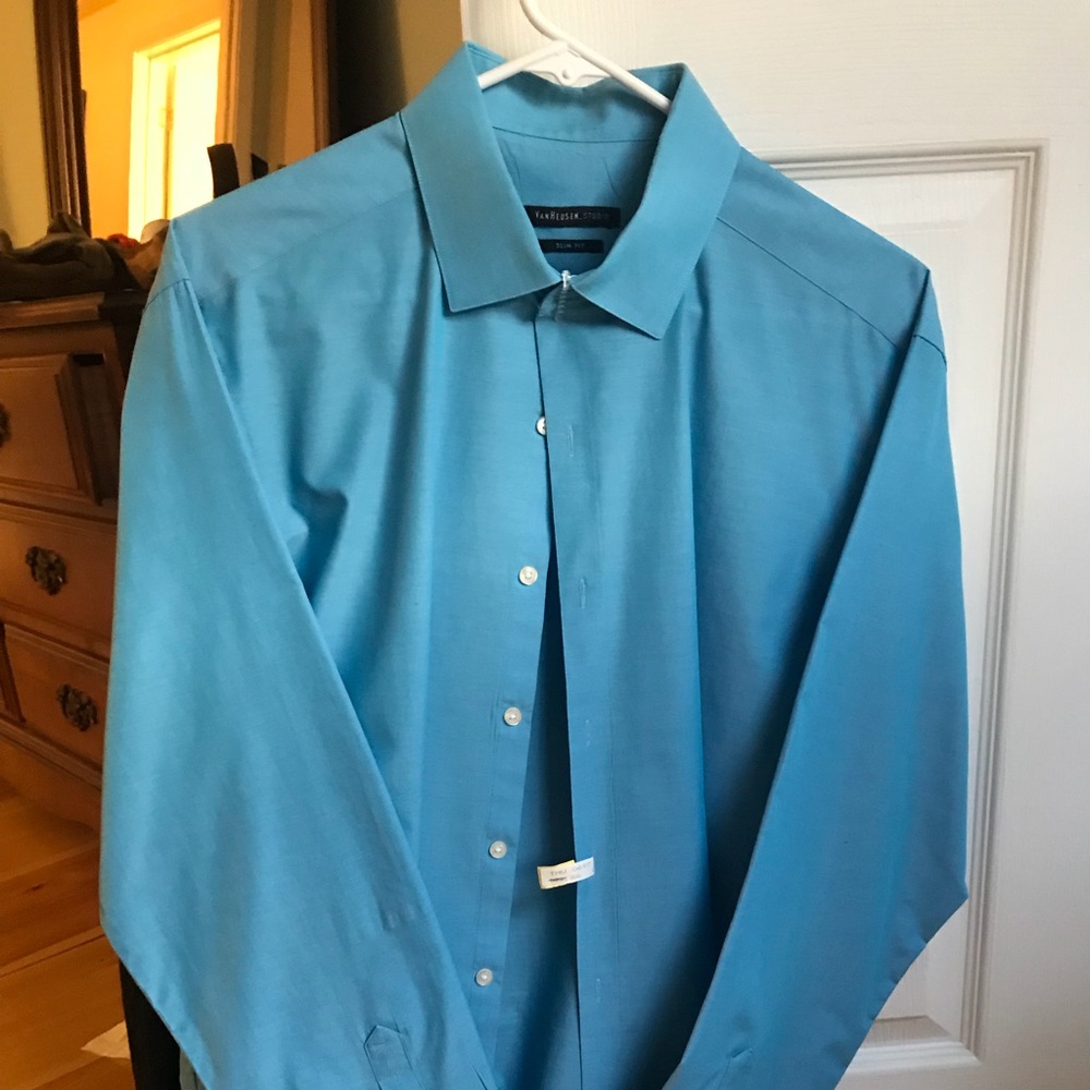 Dress shirt fitted 16 1/2 34/35 blue and